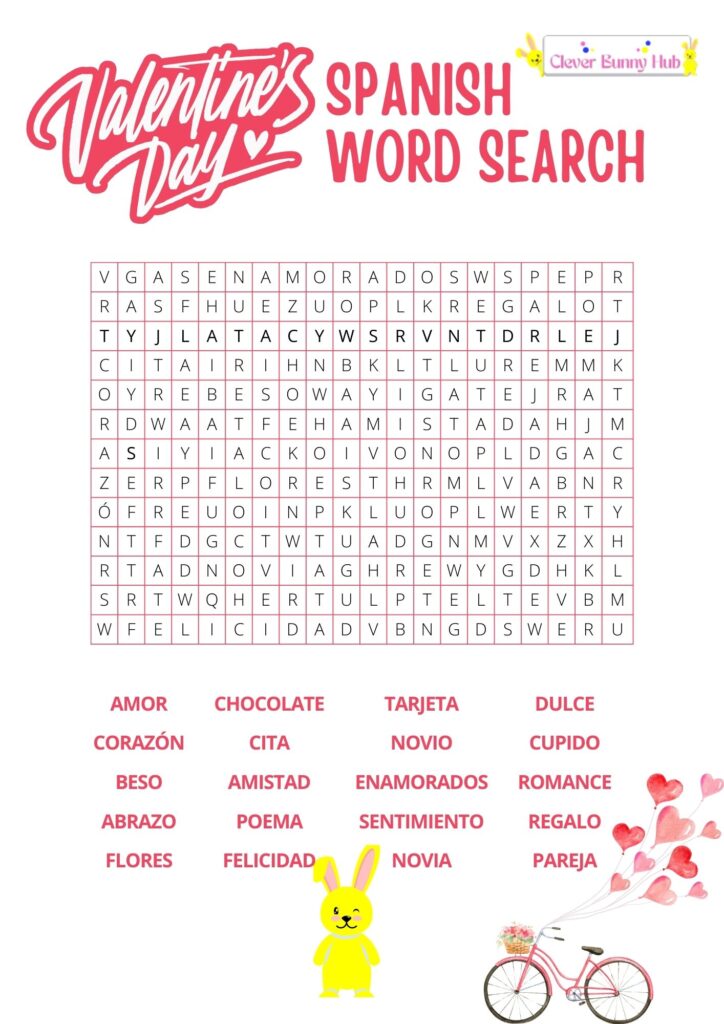 Spanish Valentine Word Search