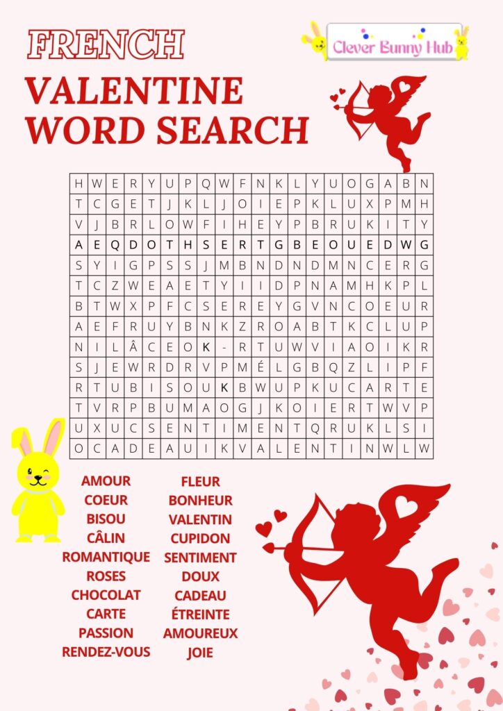 French Valentine Word Search
