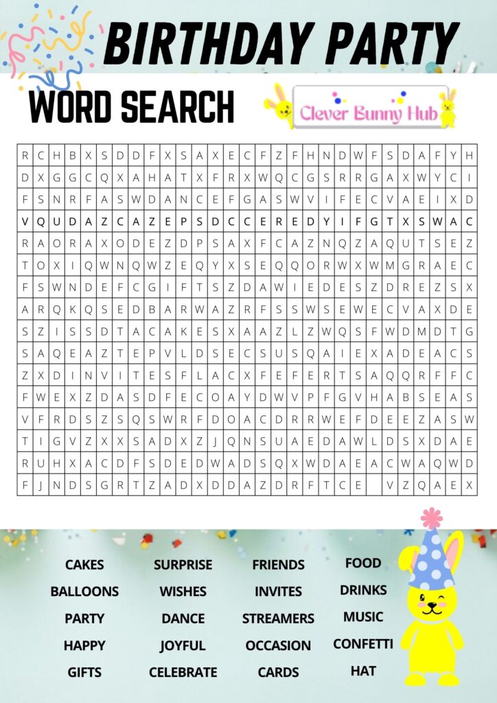 Birthday party wordsearch