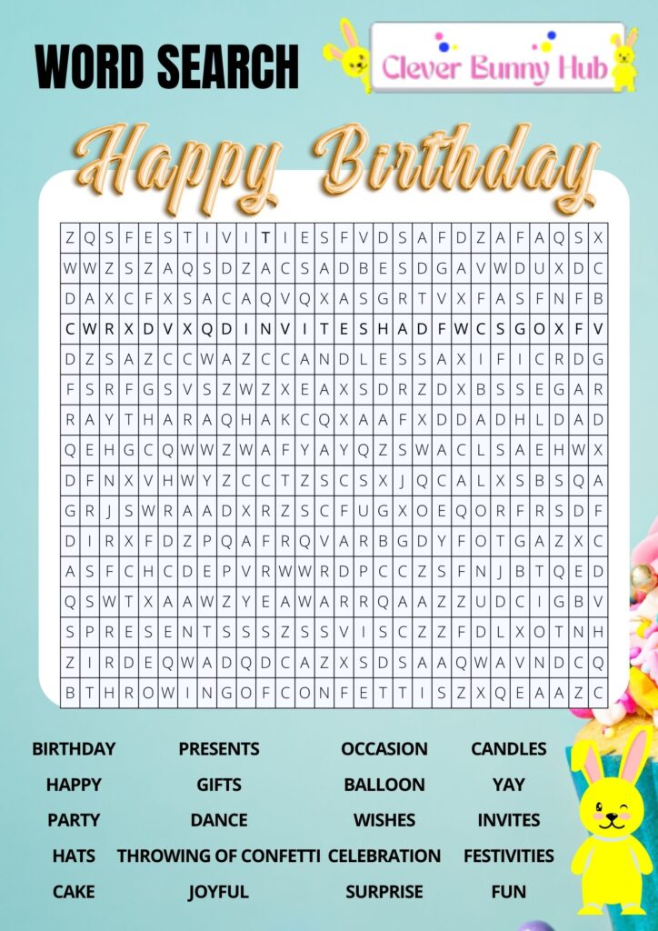 Happy birthday word search