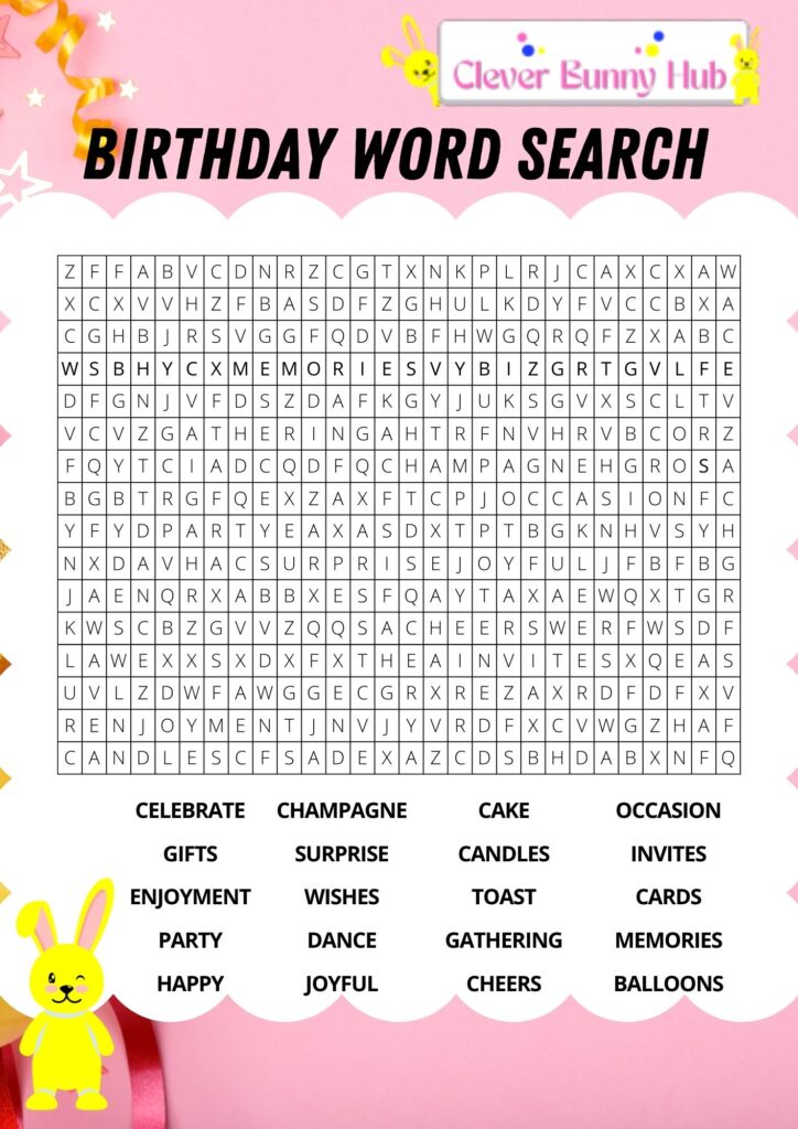 Birthday wordsearch for adults