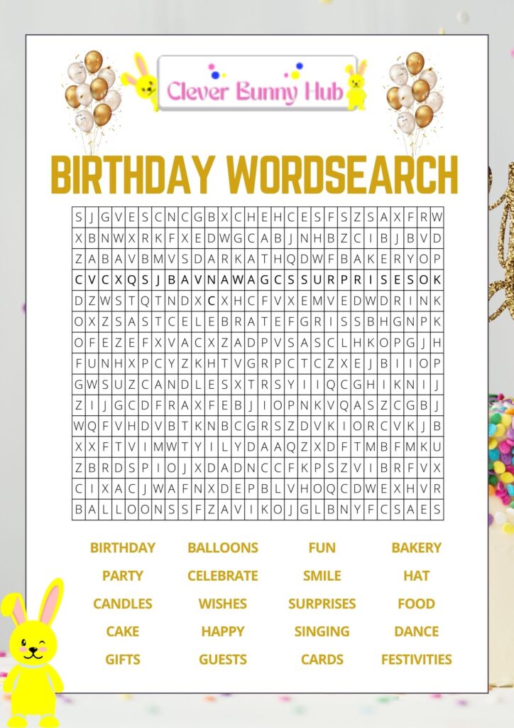 Birthday wordsearch