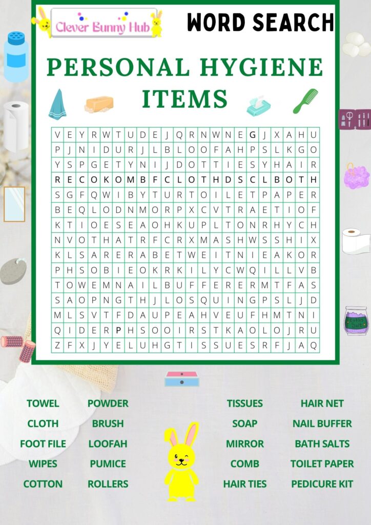 Personal Hygiene Items Word Search