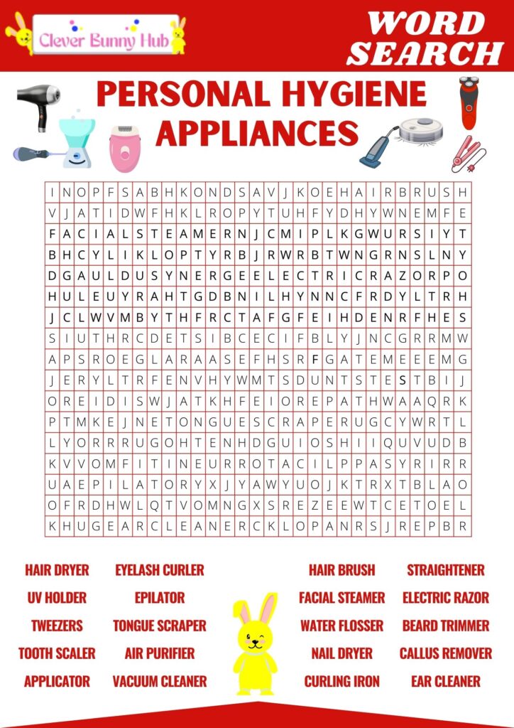 Personal Hygiene Appliances Word Search