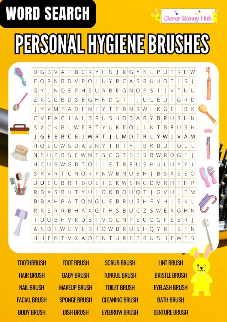 Personal Hygiene Brushes Word Search