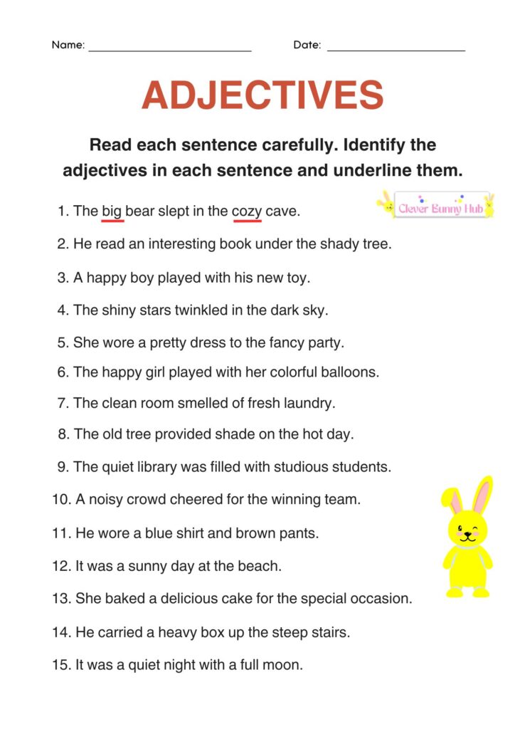 Identifying Adjectives Worksheet