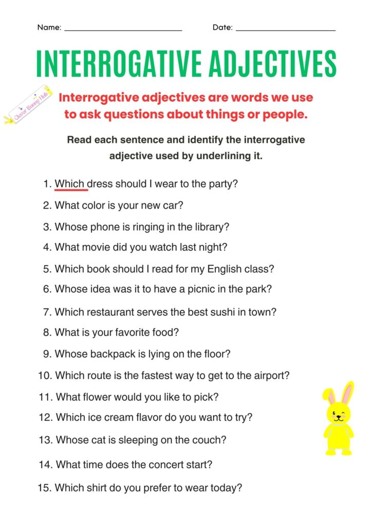 Interrogative Adjectives Worksheet