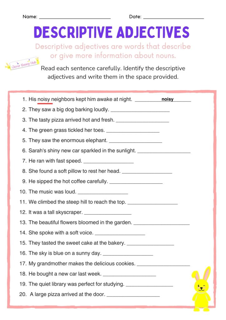 Descriptive Adjectives Worksheet