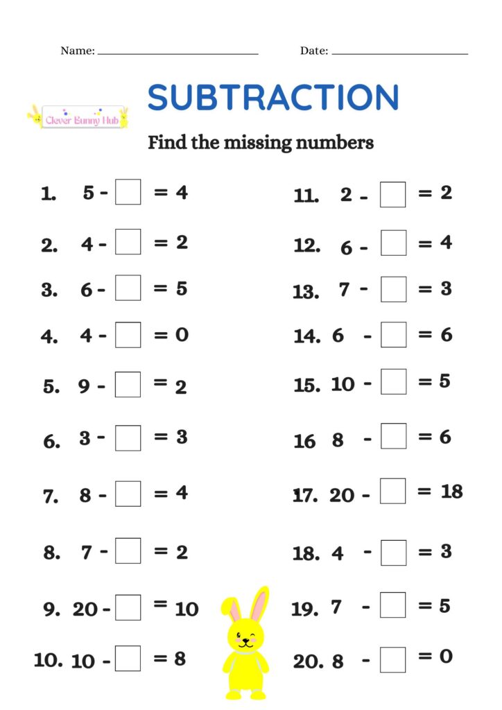 Finding The Missing Numbers Subtraction Worksheet