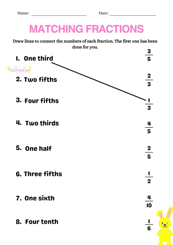 Matching fractions worksheet