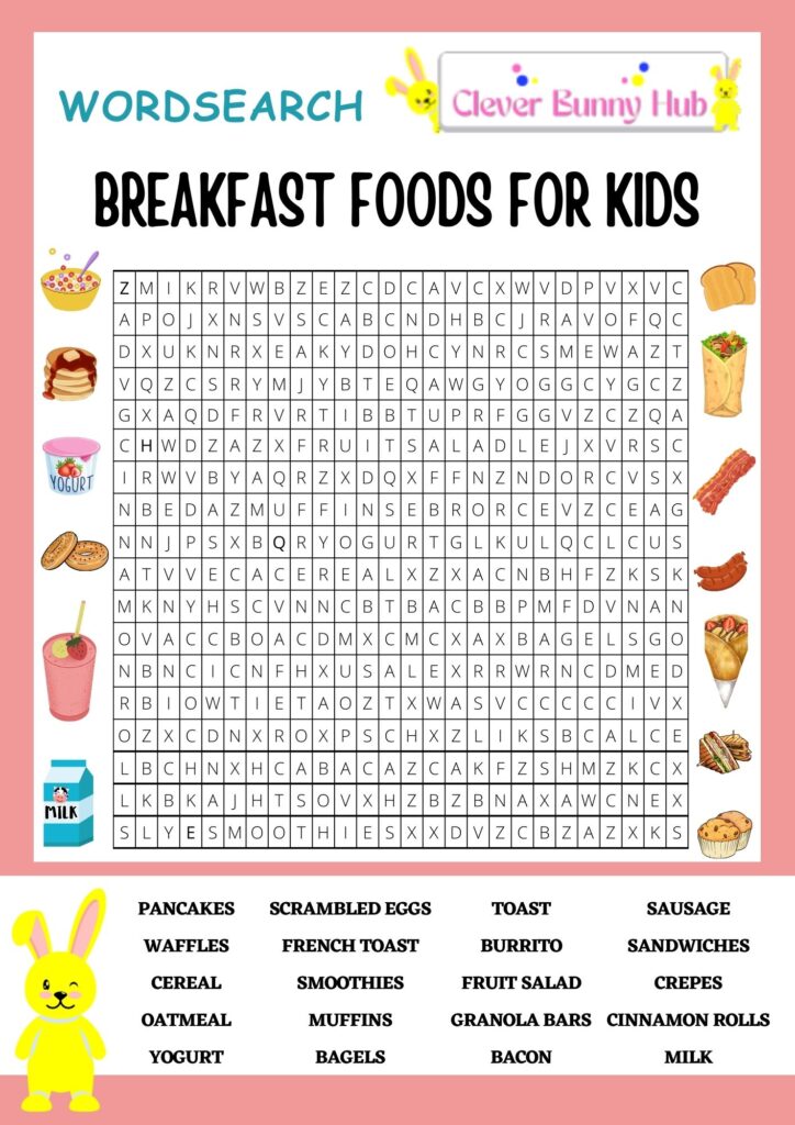 Breakfast Foods For Kids Wordsearch