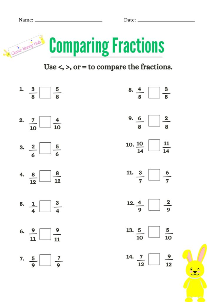 Comparing fractions worksheet