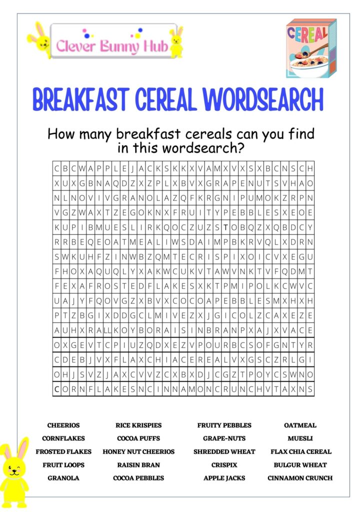 Breakfast Cereal Wordsearch