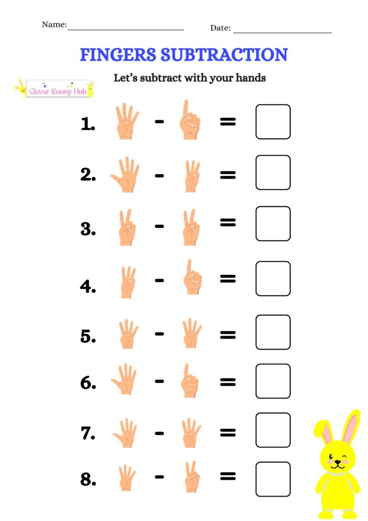 Fingers Subtraction Worksheet