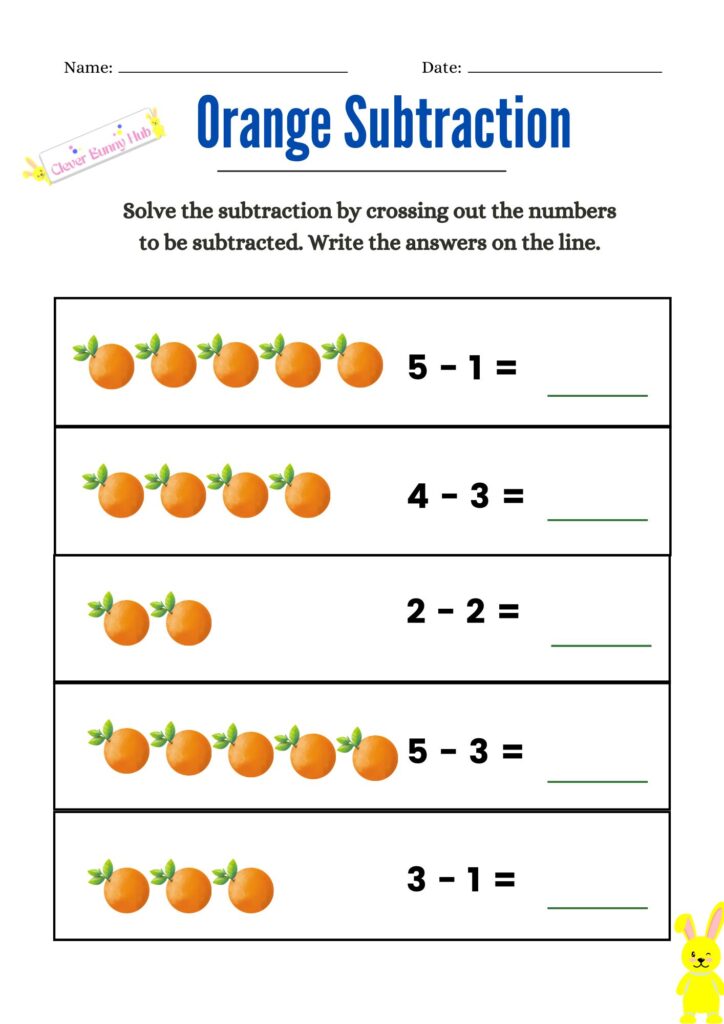 Orange Subtraction Worksheet