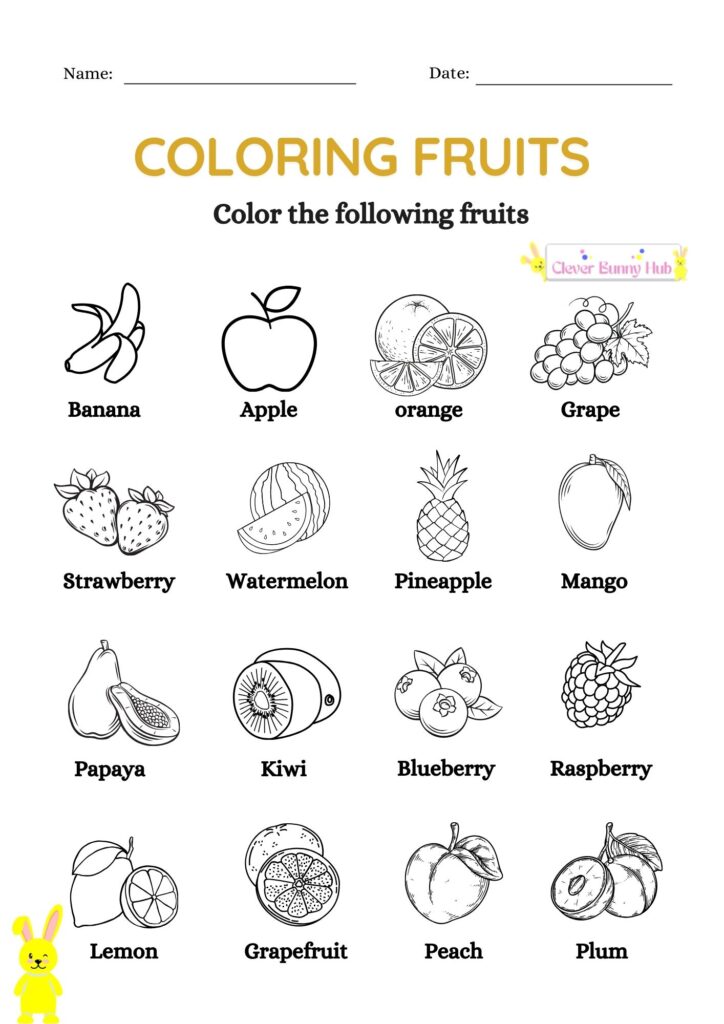 Coloring Fruits Worksheet