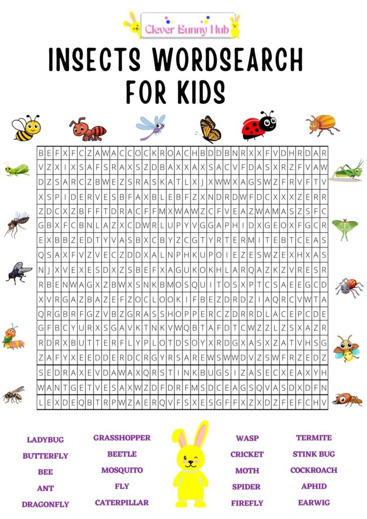 Insects Wordsearch For Kids