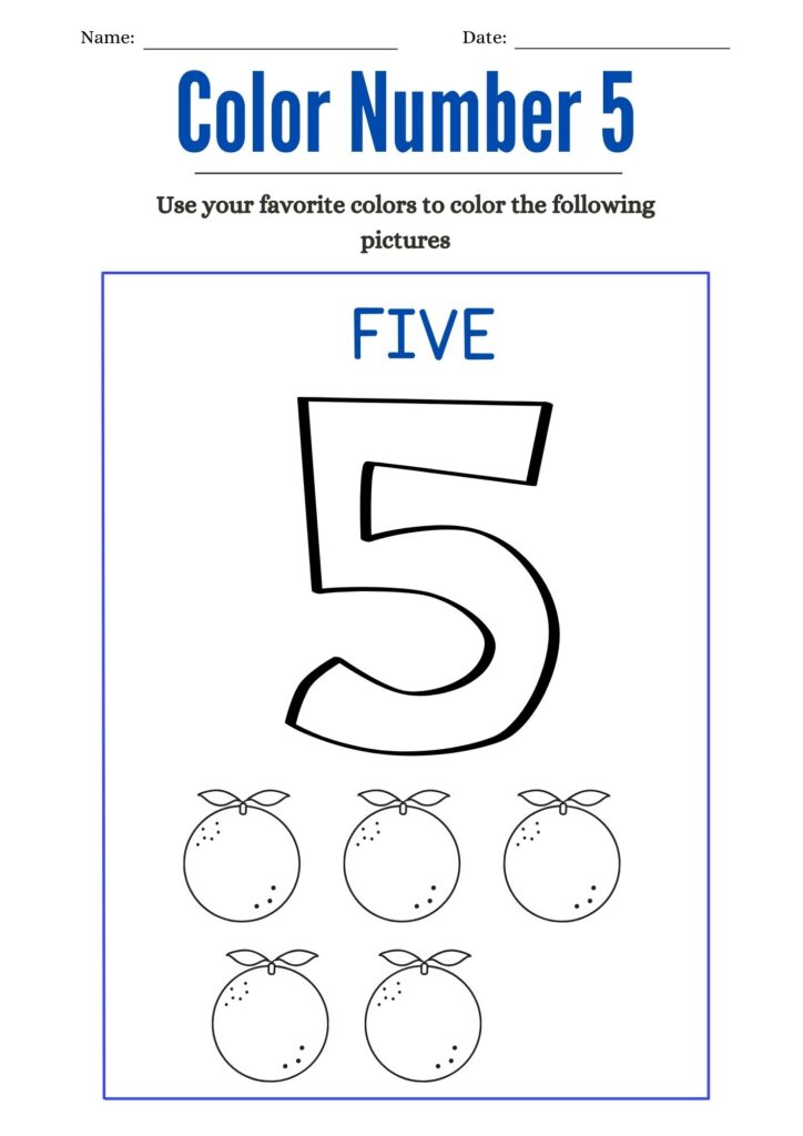 Color Number 5 Worksheet